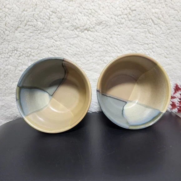 Vintage Sango Gold Dust Green 5040 5" Ice Cream Bowls Mixing Textured Set of 2 - Picture 3 of 6